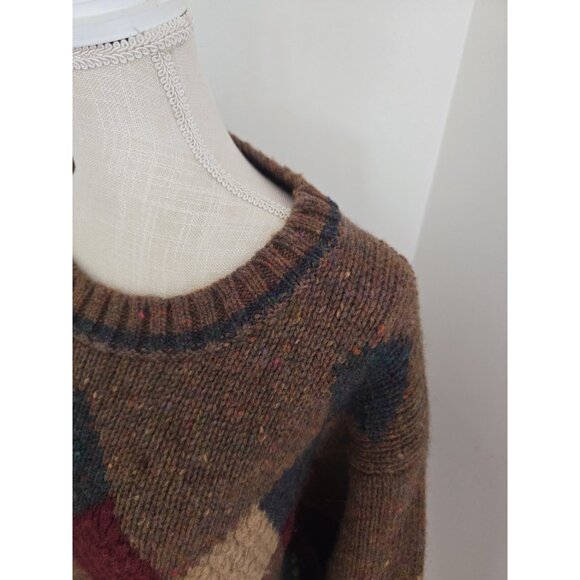 Geoffrey Beene Wool Vintage Argyle Preppy Crew Brown USA Sweater Womens Size M - Picture 6 of 11